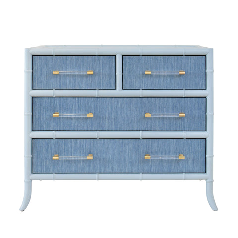 Beckett Four Drawer Chest - Blue Grasscloth & Light Blue Matte Lacquer