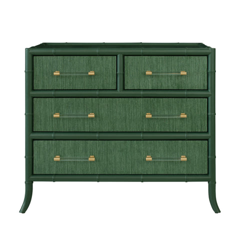 Beckett Four Drawer Chest - Green Grasscloth & Green Matte Lacquer