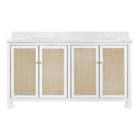 Boyd Double Sink Bath Vanity - Matte White Lacquer & Cane