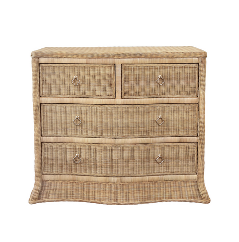 Celine Four Drawer Woven Rattan Chest with Brass Knobs