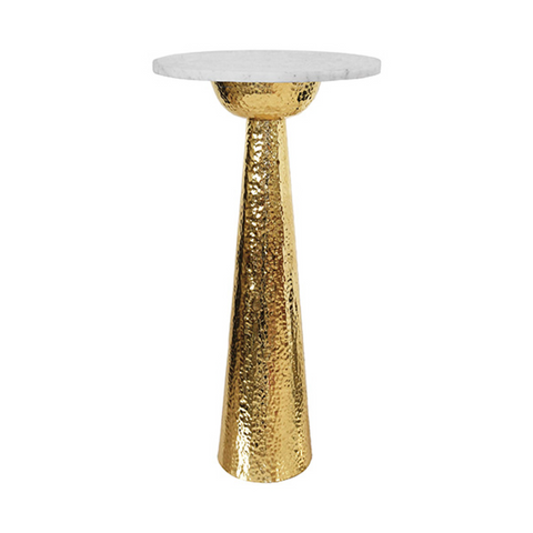 Cynthia Hammered Brass Side Table with Round Marble Top