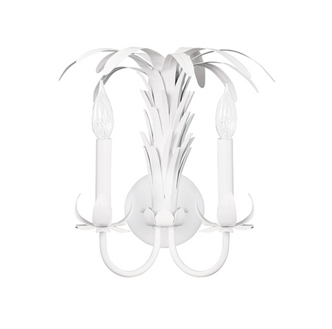 Reseda Palm Spray White Tole Metal Wall Sconce