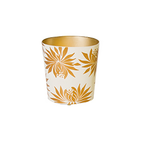 Wastebasket - Dahlia Gold Leaf Handpainted Oval Metal