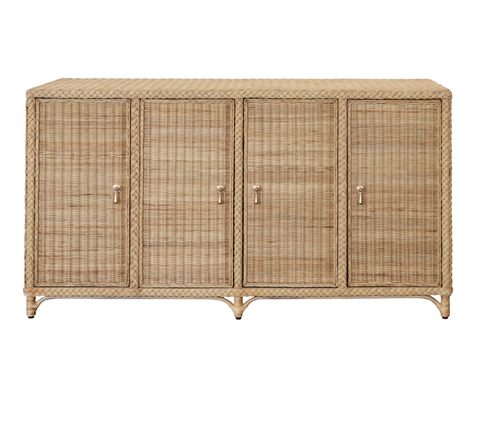 Evander Wrapped Rattan Four Door Buffet with Brass Door Pulls