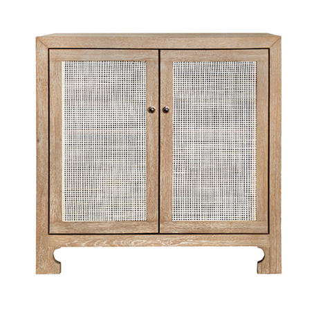 Alden Two Door Cabinet - Cerused Oak, Cane, & Brass Knobs