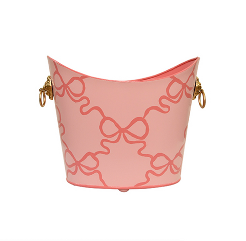 Wastebasket - Bows Handpainted Oval Metal Wastebasket with Gold Lion Head Handles