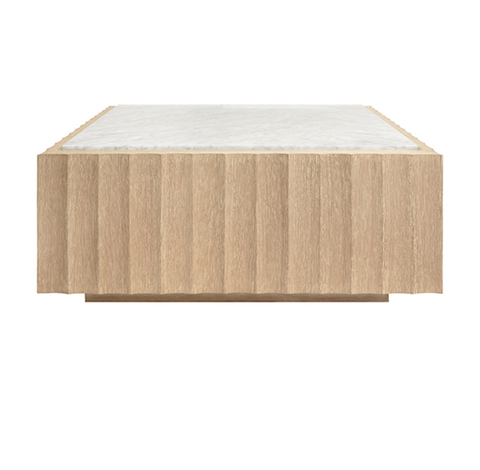 Granger Cerused Oak and Carrara Marble Square Fluted Coffee Table