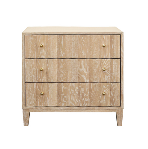 Carmack Fluted Cerused Oak Three Drawer Side Table with Brass Knobs