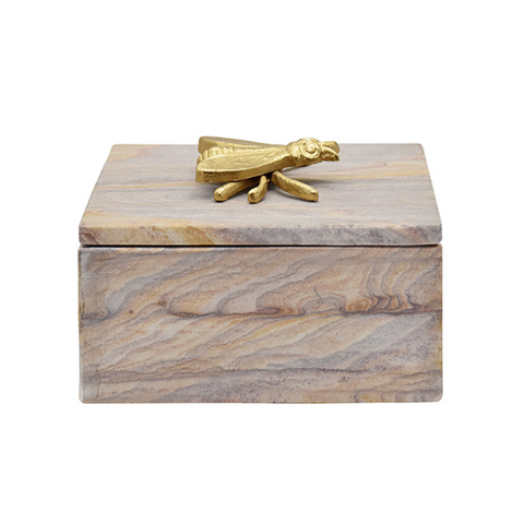 Bee Golden Brown Bidaser Marble Box with Brass Bee Handle