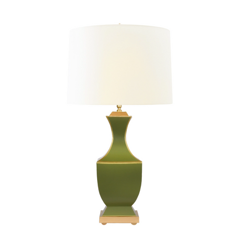 Gina Handpainted Olive Metal Tole Table Lamp with Silk Shade