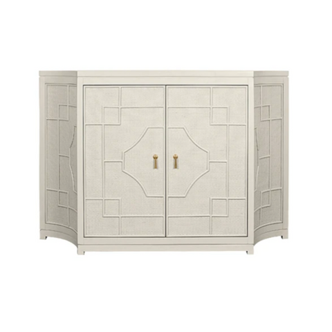 Isabel Antique White Rattan Overlay Cabinet