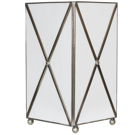 Worlds Away White Glass Crosshatch Wastebasket - Matthew Izzo Home