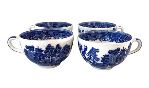 Antique English Blue Willow Cups - Set of 4 - Matthew Izzo Home