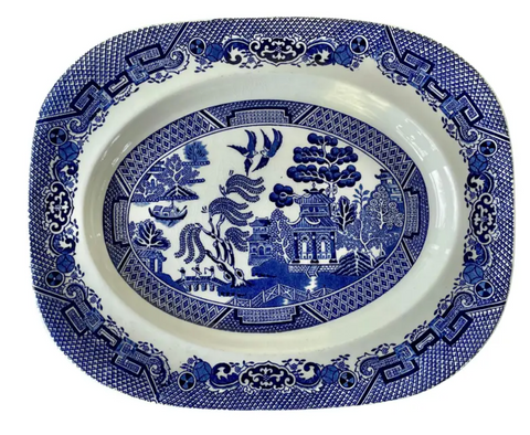 Vintage Blue Willow Woods Ware Medium Serving Platter - Wood and Sons, England - Matthew Izzo Home