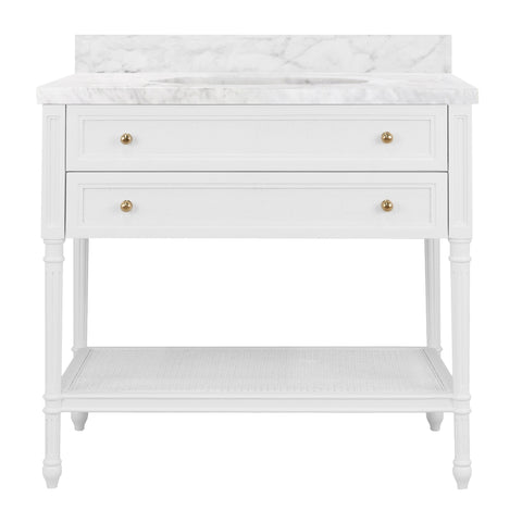 Martha One Drawer Bathroom Vanity - Matte White Lacquer & Grasscloth