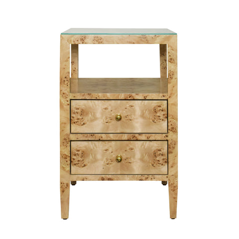 Two drawer burlwood Roscoe Side Table