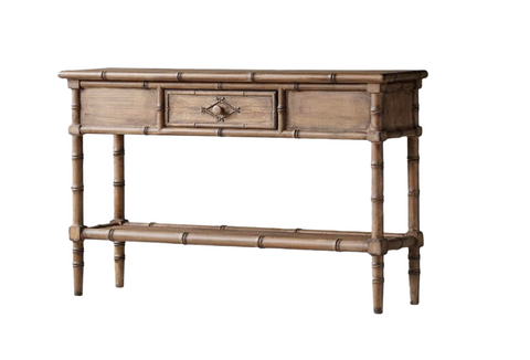 Bahama Faux Bamboo Wood & Rattan Console Table - Matthew Izzo Collection