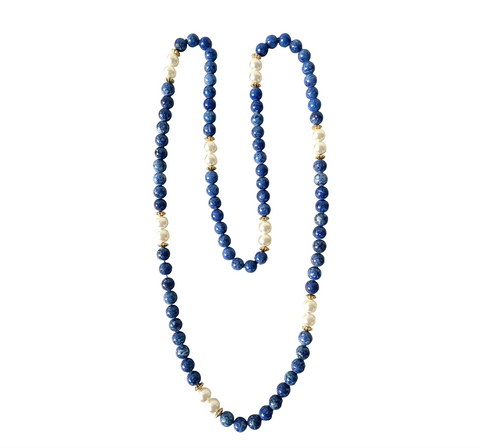 Vintage Lapis Necklace with Pearl & Gold Bead Spacers