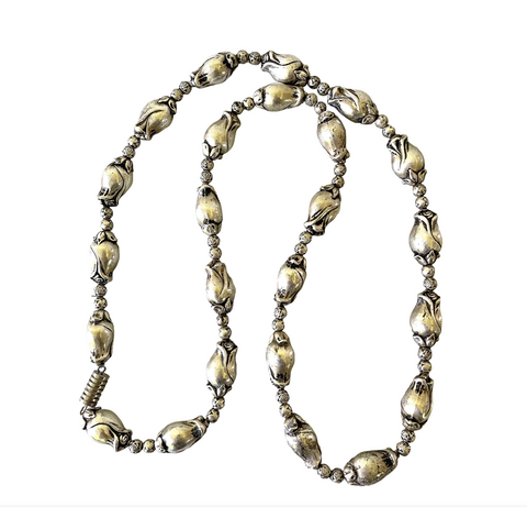 Vintage 1960s Sterling Silver Beaded Floral Necklace