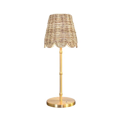 Hallie Rattan and Brass Rechargeable Table Lamp