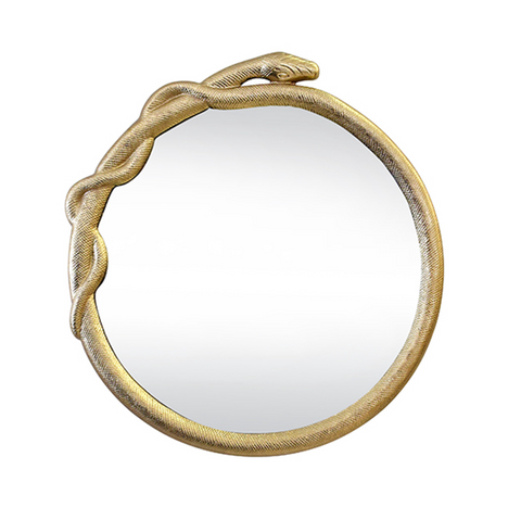 Lucius Round Brass Snake Detail Wall Mirror