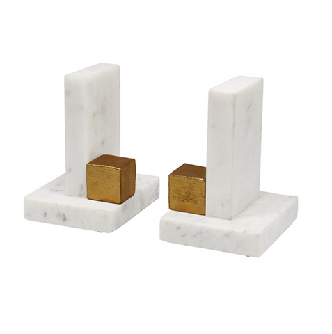 Blocks Marble & Antique Brass Bookends