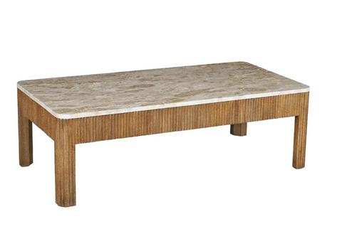 Channeled Mango Wood & Marble Top Coffee Table - Matthew Izzo Collection