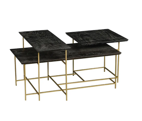 Multi Tier Geometric Mango Wood & Brass Coffee Table - Matthew Izzo Collection