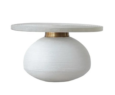 Frosted Glass & Brass Round Coffee Table - Matthew Izzo Collection