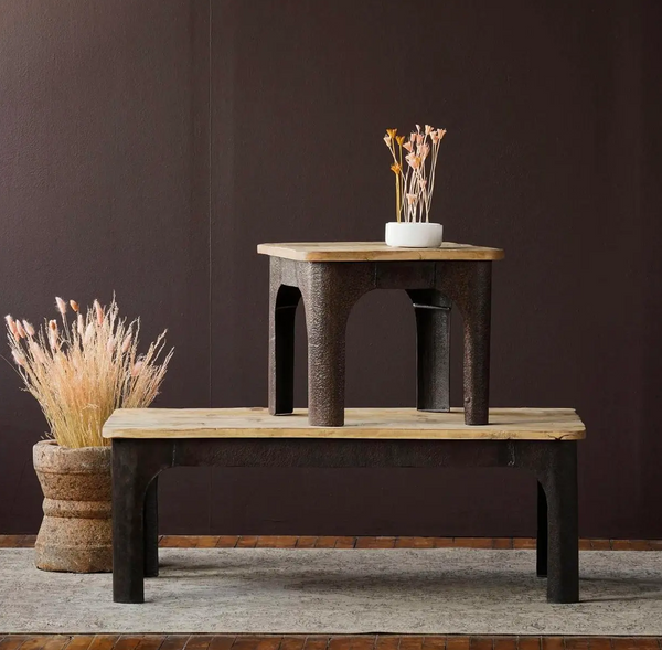 Rustic Upcycled Wood & Textured Iron Coffee Table - Matthew Izzo Collection