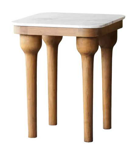 Square Mango Wood & White Marble Top Side Table - Matthew Izzo Collection