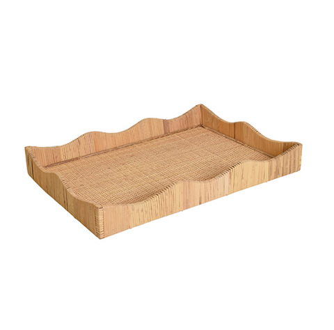 Wavey Natural Rattan Serving Tray - Large