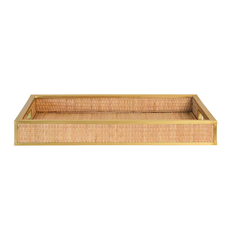 Tobin Wicker Rattan Tray with Brass Edge