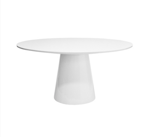 Hamiloton 59" Round Glossy White Lacquer Pedestal Dining Table