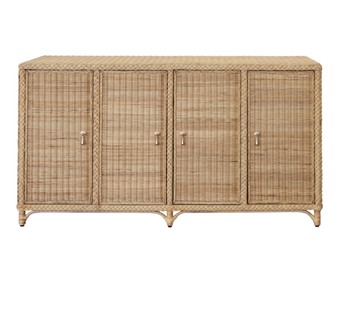 Evander Four Door Wrapped Rattan Buffet w/Brass Accent