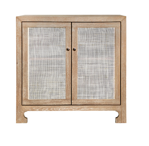 Alden Two Door Cabinet  - Cerused Oak, Cane, & Brass Knobs