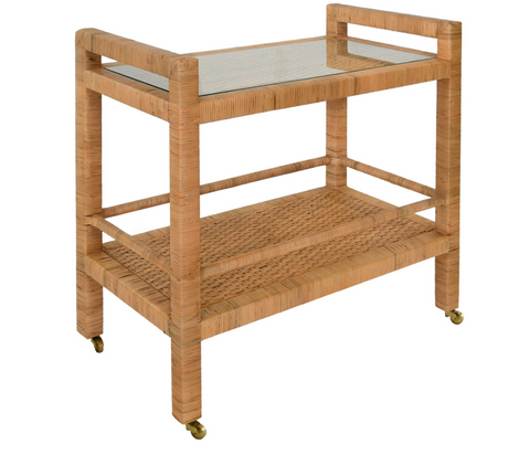 Elsie Natural Rattan Two Tier Bar Cart