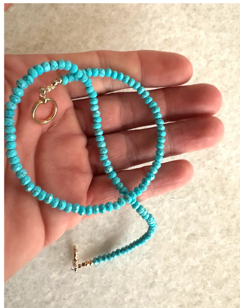 16" Fine Faceted Turquoise Beaded Stacking Necklace with Gold Tone Clasp - Designed by Matthew Izzo