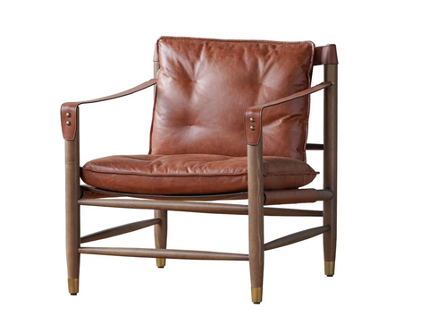 Hemingway Tawny Italian Leather and Ash Wood Lounge Chair - Matthew Izzo Collection