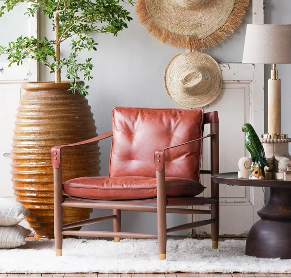 Hemingway Tawny Italian Leather and Ash Wood Lounge Chair - Matthew Izzo Collection