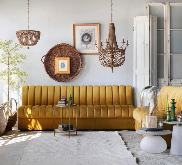 Conrad Ochre 8' Straight Channeled Velvet Sofa - Matthew Izzo Collection