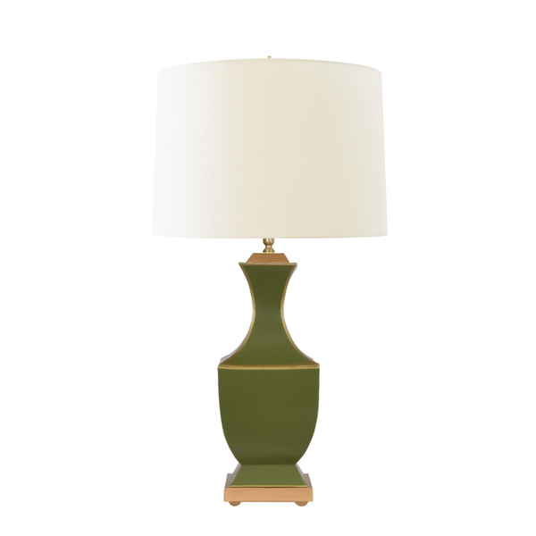 Gina Handpainted Olive Metal Tole Table Lamp with Silk Shade