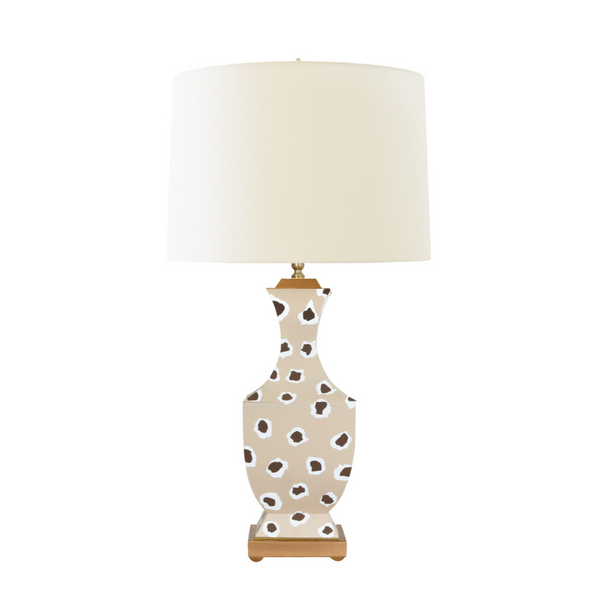 Gina Handpainted Brown Leopard Metal Tole Table Lamp with Silk Shade