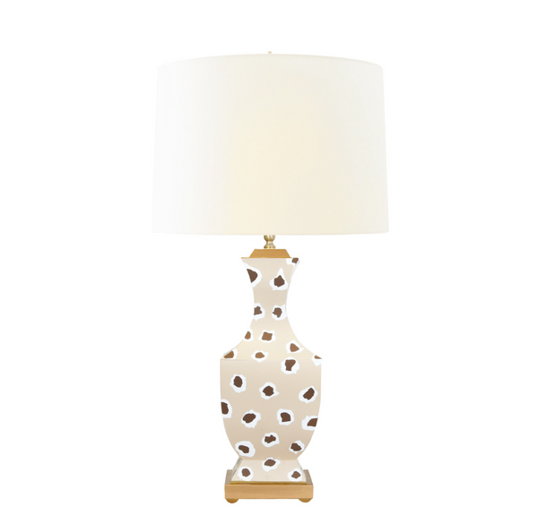 Gina Handpainted Brown Leopard Metal Tole Table Lamp with Silk Shade