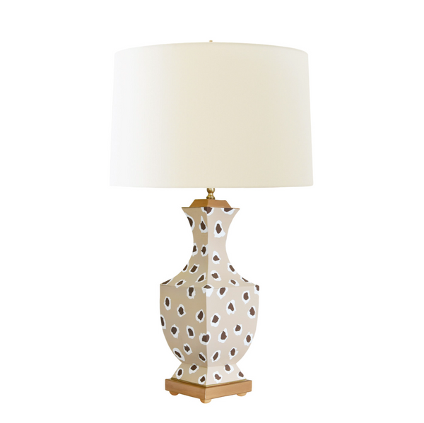 Gina Handpainted Brown Leopard Metal Tole Table Lamp with Silk Shade