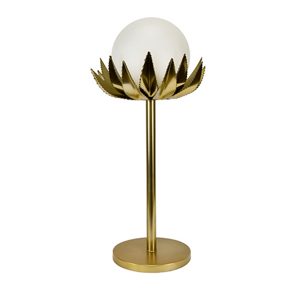 Moxie Palm Leaf Uplight Brass & Glass Globe Table Lamp