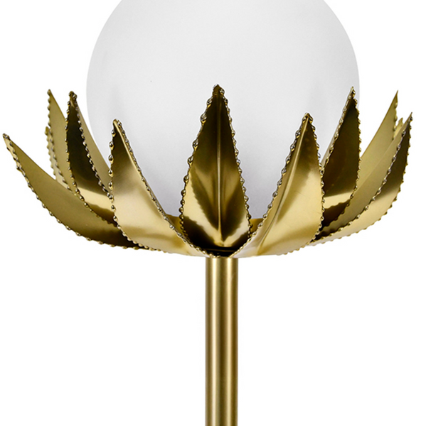 Moxie Palm Leaf Uplight Brass & Glass Globe Table Lamp