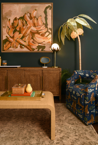 Moxie Palm Leaf Uplight Brass & Glass Globe Table Lamp