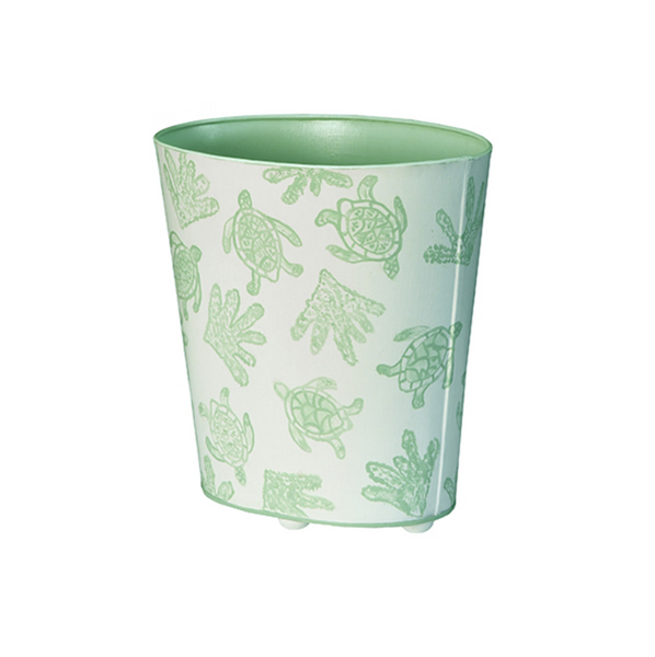 Wastebasket - Turtles Handpainted Oval Metal