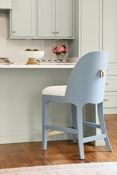 Sadie Light Blue Textured Linen Counter Stool